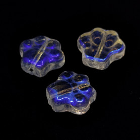 Transparent Glass Bead - Paw - Plated with AB Effect - 11 x 12 x 4.5 mm, Hole: 1 mm