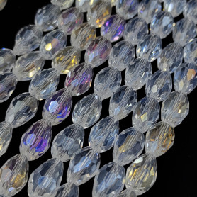 Transparent Faceted Glass Beads - Electroplated Teardrop - 8 x 12 mm, Hole: 1 mm - 1 strand (approx. 58 pcs)