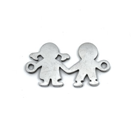 201 Stainless Steel Link Connector - Boy with Girl - 16 x 10 x 1 mm, Holes: 1.5 mm