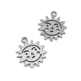 201 Stainless Steel Pendant - Sun - 14 x 12 x 1 mm, Hole: 1.4 mm