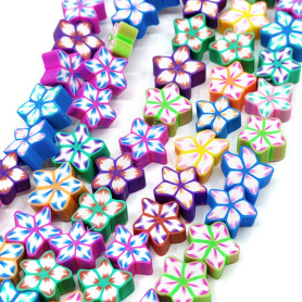 Korálek z polymerové hmoty - kytička - náhodný mix barev - Ø 9-12 x 4-5 mm