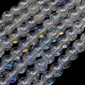 Syntetický praskaný křišťál – 6mm – AB Pokovené kuličky – Průvlek: 0.8 mm – Množství: 1 kus