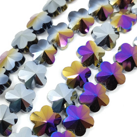 Faceted Glass Beads - Plated Flower - 12 x 15 x 7.5 mm, Hole: 1 mm