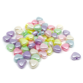 Plastové akrylové perly - pastelová srdíčka -  8,6 x 9 x 4,7 mm - množství 1 g (cca 5.2 ks)