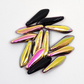 České skleněný korálek - jazýček / jehla - černý s polopokovem - 5 × 16 mm