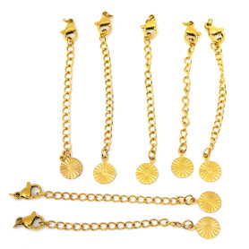 304 nerezový prodlužovací řetízek s karabinkou a 8mm přívěskem slunce - pokov pravé 18K zlato - délka cca 68mm