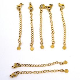 304 nerezový prodlužovací řetízek s karabinkou a 4,5mm přívěskem slunce - pokov pravé 18K zlato - délka cca 68mm