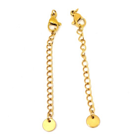 304 nerezový prodlužovací řetízek s karabinkou a 6mm kruhovým přívěskem - pokov pravé 18K zlato - délka cca 66mm