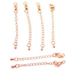Mosazný prodlužovací řetízek s karabinkou, kapkovým přívěskem a dlouhotrvajícím pokovem - délka 68-73mm