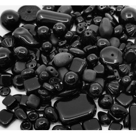 Český skleněný mix korálků PRECIOSA– Černý Mix tvarů–Velikost 3-23mm–Průvlek: 0,5-1,5mm–Množství: 50g